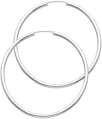 14k White Gold 2mm Thickness Endless Hoop Earrings - 9 Different Size Available