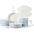 CAROTE Pots and Pans Set, Nonstick Cookware Set Detachable Handle, 18pcs Induction Kitchen Cookware Sets Non Stick with Removable Handle, RV Cookware Set, Oven Safe, Blue