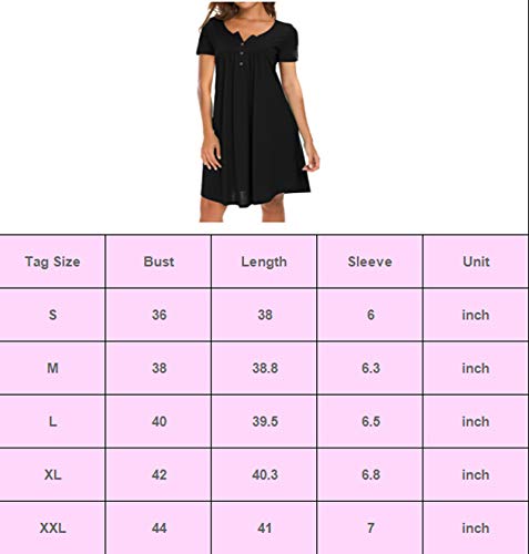 AMCLOS Womens V Neck Dress Swing Simple Ruffle Button up Short/Long Sleeve T-Shirt Loose Casual Dress (Large, Short-Black)