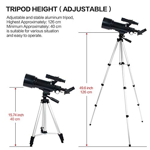 Upchase Astronomisches Teleskop, 400/70mm Refraktor Teleskop Schwarz, Einfach zu Montieren und zu Verwenden, Ideal für Anfänger,Kinder und Erwach für Mond, Planeten und Sternenbeobachtung – Bild 3