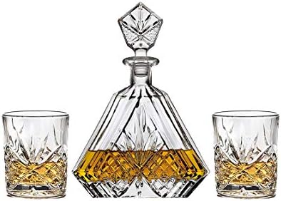 James Scott Lead Free Crystal Whiskey Decanter for Liquor Scotch Bourbon or Wine, Irish cut Triangular - 610 ml. (Set of 3)