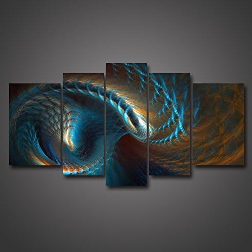 uLinked Art 5 Panel Large Size Wall Art Fractal Like Clover Design Yellow And Blue Wave Wall Art Painting Picture Print On Canvas Abstract Picture Living Room Bedroom Office Home Modern Decoration