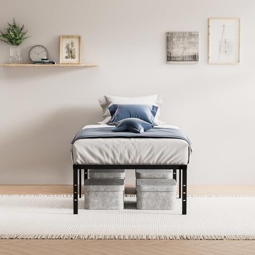 SAOFILY Base Cama Individual, Hierro Metálico, 45 cm de Alto con Espacio de Guardado Debajo para Sus Estructuras, Fácil de Montar y Gran Capacidad de Carga (100x190 CM / 39.37x74.8 Pulgadas)