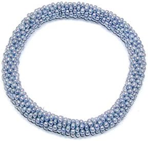Roll On Hand Crocheted Glass Beaded - Seed Beads - Roll-on Bracelet in Lavender Blue
