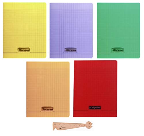 Blumie Shop Set of 5 Exercise Books (96 Pages, 17 x 22cm) with Polypropylene Covers and Large Squared Pages + 1 x Ballpoint Pen
