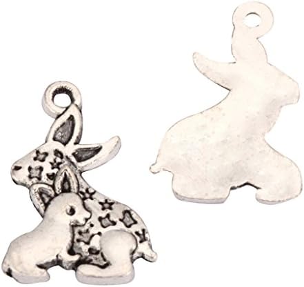 20 Loving Bunny Mom &amp; Kid Charms 22x15mm Antique Silver Tone for Bracelets Necklaces Earrings #mcz913