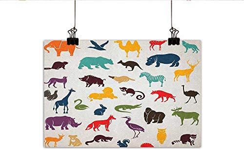 homehot Zoo Modern Oil Paintings Big Set of African and European Animals Silhouettes in Cartoon Style Safari Wildlife Canvas Wall Art 24"x20" Multicolor
