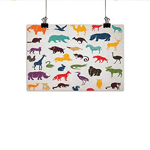 homehot Zoo Modern Oil Paintings Big Set of African and European Animals Silhouettes in Cartoon Style Safari Wildlife Canvas Wall Art 24"x20" Multicolor