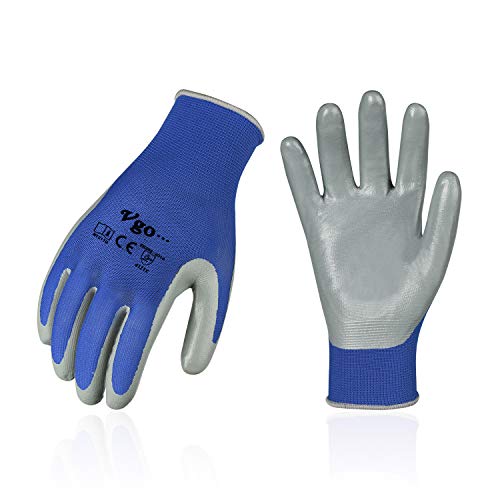 Vgo... 10Pairs Safety Work Gloves, Gardening Gloves, Nonslip Nitrile