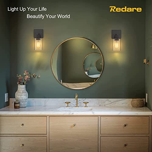 Redare Wall Lamps Set of 2,Wall Sconces Lighting,Bathroom lights,Wall Light Indoor,Matte Black Vanity Lights with Clear Glass Shade,Modern Wall Led Lamp for Bedroom,Bathroom,Hallway(Black, Set of 2)