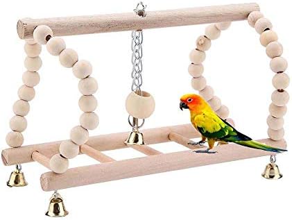 FXQIN Parrot Ladder Perch, Bird Ladders Wooden Playground, Parrot Ladder Swing Bridge, Flexible Cage Toy for Small and Medium Parakeet Training