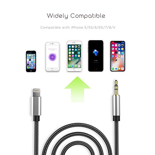 Kadoola Lightning Aux Cord, Lightning Aux Adapter with 3.5mm Male Car Stereo Audio Aux for Apple iPhone 5/5S/6/6S/7/8/X