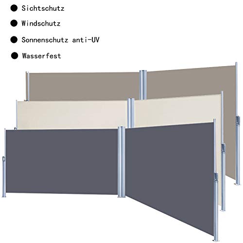 BMOT 180x600 cm Doppel Seitenmarkise Beige Markise mit TÜV Geprüft Ausziehbarer Sichtschutz UV-beständig für Terrasse… – Bild 3
