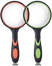 Ocim (2 Pcs) 10X Magnifying Glass, Handheld Reading Magnifier, 75mm Magnify Glasses Lens, Rubbery with Non-Slip Soft Handle for Seniors Reading and Kids Nature Exploration