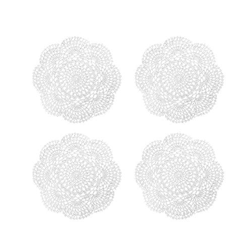 Phantomon 8 Inch Doilies Crochet Round Lace Doily White Handmade 100% Cotton Crocheted Coasters, Pack of 4