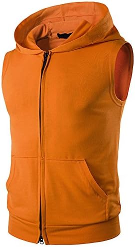 Men's Gym Professional Slim Sleeveless Sports Vest Hoodie Mens Casual Sleeveless Zip-up Vest Tank Hoodies with Pocket Bodybuilding Solid Hoodie Gym Tank Top