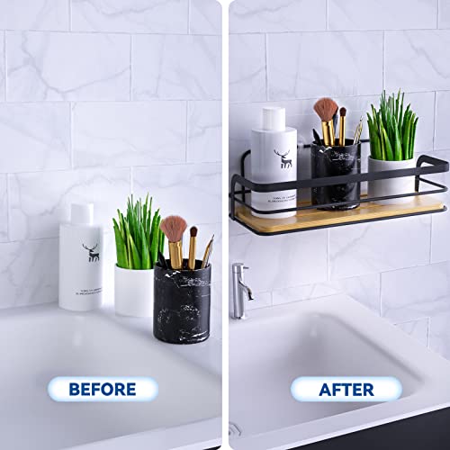 Bestdon Shower Caddy No Drilling Black Self Adhesive Shower Basket Shower Caddy Shower Caddy Wall Shelf Bathroom Living Room Bamboo Metal