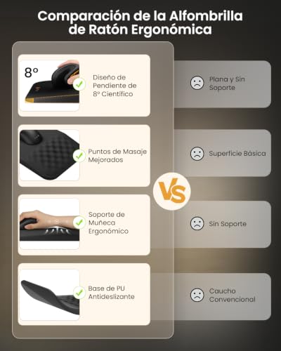 ProtoArc MP50 Alfombrilla para Ratón Ergonómica con Soporte para Muñeca | 12x8 Inches (Mouse No Incluido), Superficie Licra, Espuma Viscoelástica, Inclinación 8°, Base Antideslizante, Negro