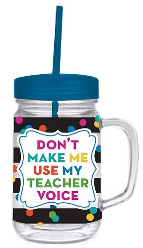 Teacher Gift - 24 oz Mason Jar with Lid and Straw - Don't Make Me Use My Teacher Voice