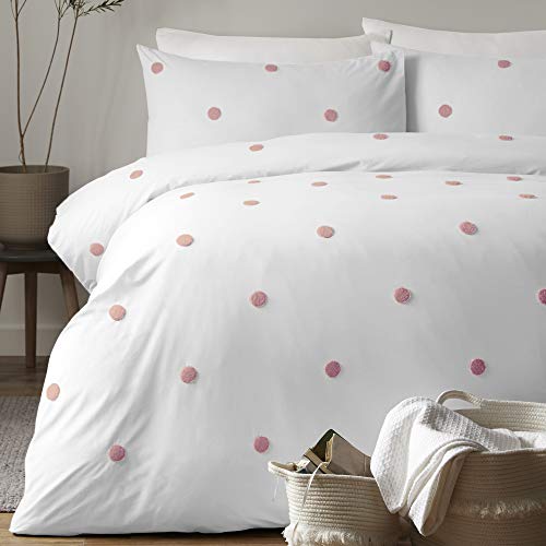 Appletree Duvet Cover Set Double – Pink Dot Design – 100% Cotton Bedding – White with Pink Dots – Includes 1 Duvet Cover (200x200cm) & 2 Pillowcases (50x75cm)