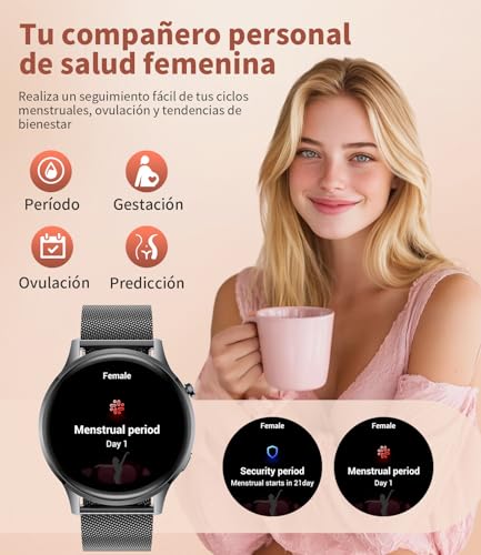 LIGE Smartwatch for Women 7.9 mm Ultrathin 1.32 Inch AMOLED Phone Call for Android iOS Elegant Smartwatch Multisport, Fitness/Heart Monitor/Sleep, Pedometer, Calories, Dark Grey