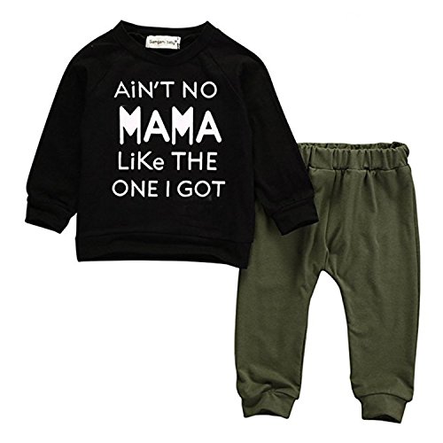 Baby Kids Toddler Boy Sayings Printed Tops Pants Leggings Outfits Clothes Set 0-3 Y (Tag 90 = 12-24 Months, Black)