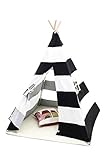 Small Boy Stripe Canvas Play Teepee Tent for Kids 100% Cotton by, Black/White