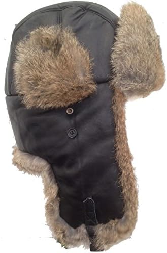 Brown Real Sheepskin Tan Rabbit Fur Trooper Bombardier Aviator Hat - L