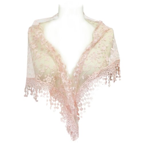 Wrapables Embroidered Floral Lace Triangle Scarf, Pink