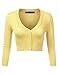 JJ Perfection Women's Solid Woven Button Down 3/4 Sleeve Cropped Cardigan