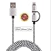 HIgh speed sync & charger 2Dual Tip Nylon Braided USB Cable 3 pack 3ft 6ft 10ft 2 in 1 Micro USB +8 Pin Lightening Connector tip 2.4A for apple iPod iPhone iPad & Samsung Tablet Galaxy Devices Cameras