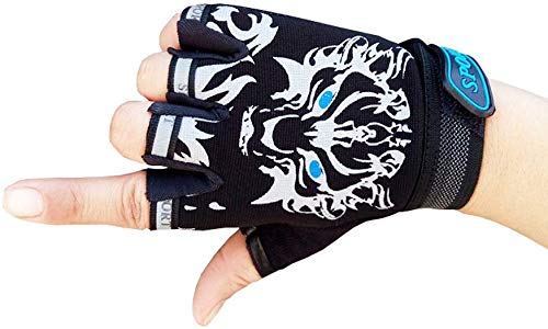 EurHouse Kids Fingerless Gloves for Bike Cycling Running Lightweight Sports Protect Non-Slip Mittens Half Finger - Black (BLACK)