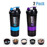 Rosoz Protein Shaker Bottle, Protein Shaker Cup BPA Free, Fitness Sports Water Bottle16oz, 3 Layer Twist Off Cups with Pill Tray