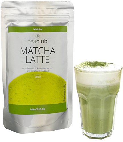 MATCHA LATTE MIX mit 20% Matcha Tee Pulver und Kokosblütenzucker 200g, Vegan Glutenfrei, Grüntee-Pulver mit Koskosblütenzucker, TeaClub