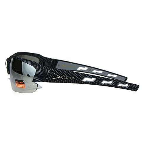 Xloop Sports Sunglasses Half Rim Matte Black Silver UV400 Silver Mirror, Gray
