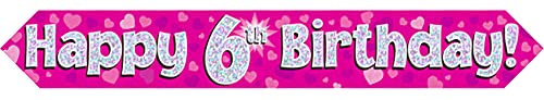 Oaktree UK 9ft Banner Happy 6th Birthday Pink