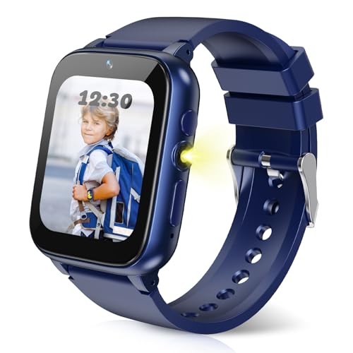 HAPPINNO 1.69'' Kids Smart Watch,Boys Girls Smartwatch, Pedomter 26 Puzzle Games Camera Video Music Player Flashlight Alarm Clock,4-12 Years Children Birthday (Blue)