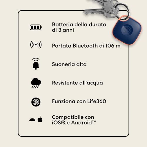Tile - Localizzatore, cerca oggetti e tracker Bluetooth per chiavi, borse e altro. Trova telefono. Compatibile con iOS e Android. Pacchetto da 1 (Navy Blaze)