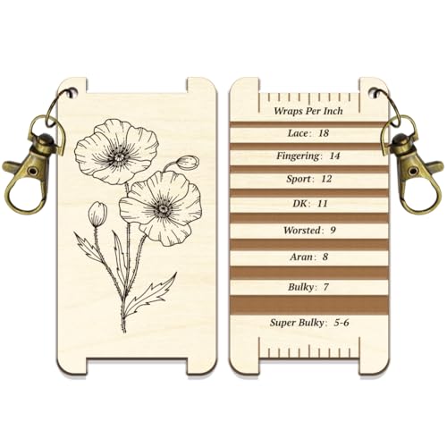 arricraft Poppy Flower Spinning Control Tool, Decorative Yarn WPI Guide Gauge with Clasp Wood Wrap Guide Board with Diz for Spinners Yarn Measuring Tools Crochet Accessories