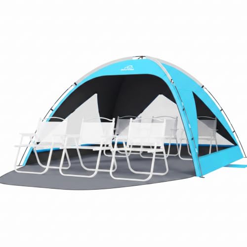 Wolfwise Strandmuschel UV Schutz, 3 Belüftungsfenster & Tragetasche, Strand Zelt mit erweiterbarem Boden für Privatsphäre, 6 Personen, 270x270x160cm(1