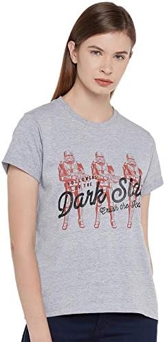 Star Wars X Zilingo Women Print Heathered T-Shirt with Round Neckline (Grey)