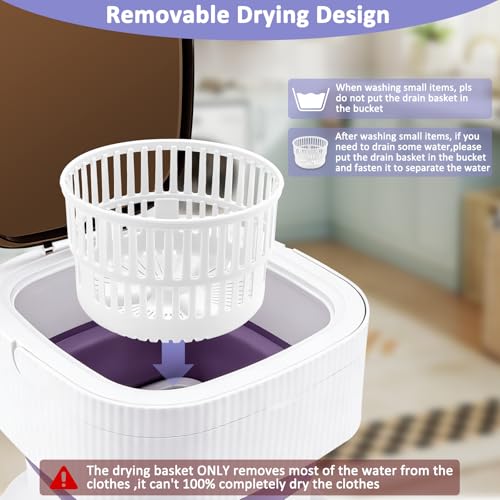 Mini Lavadora Portátil Plegable de 10L, Lavadora Compacta con 3 Modos de Lavado y Cesta de Centrifugado Extraíble, Residencias de Estudiantes, Acampadas y Viajes