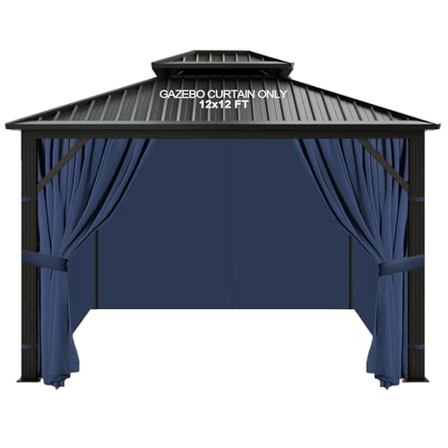slashome 10'x12' Gazebo Curtains Outdoor Waterproof, Navy Blue Universal Replacement Curtain 4-Panels, Sidewalls with Zipper for Garden, Patio, Yard (Only Curtains)