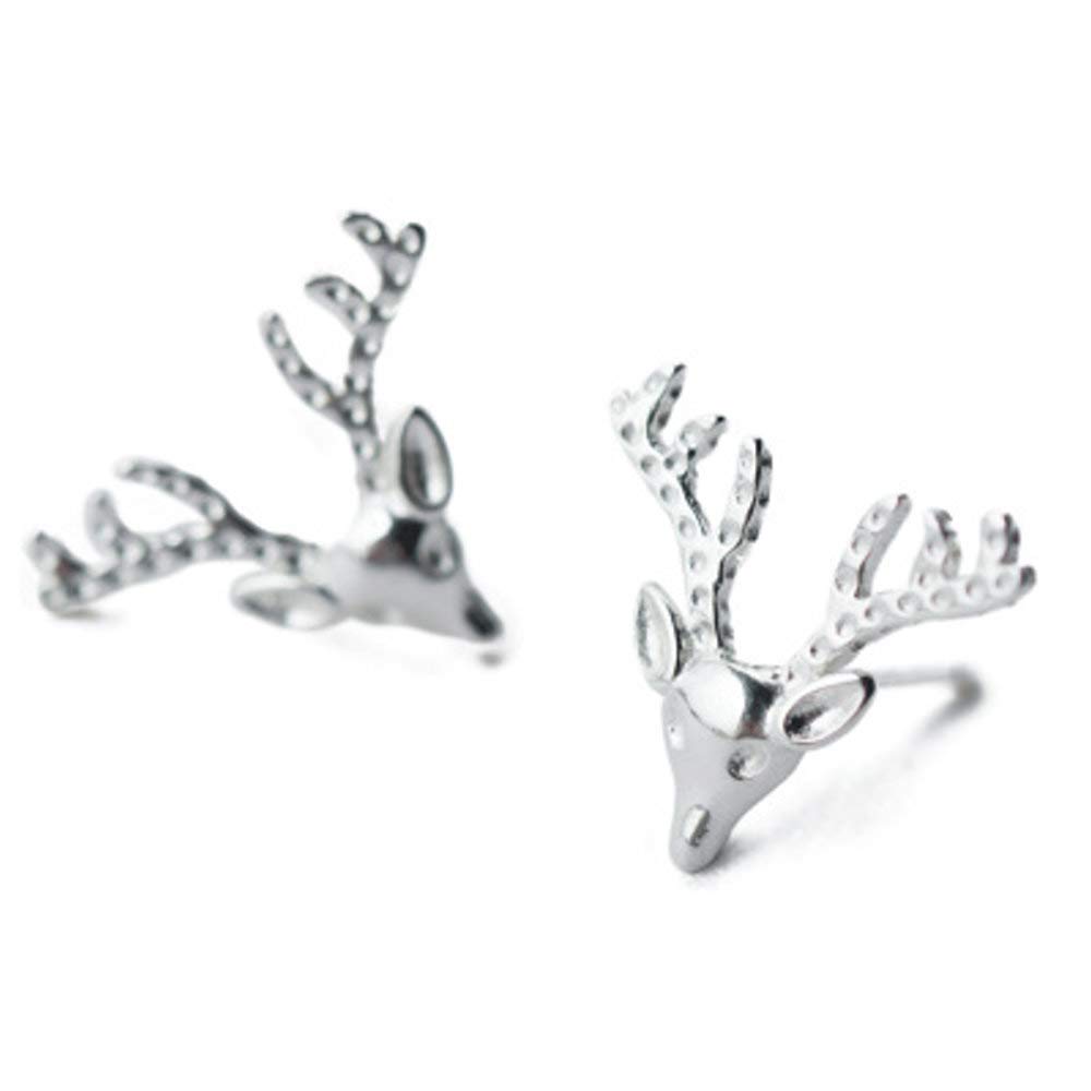 Cute Deer Antlers Stud Earrings Sterling Silver for Women Teen Girls Minimalist Elk Animal Earring Studs Ear Posts Hypoallergenic Jewelry Gifts
