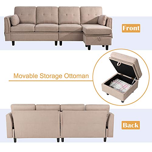 JY QAQA Convertible Sectional Sofa Couch with Reversible Chaise, L