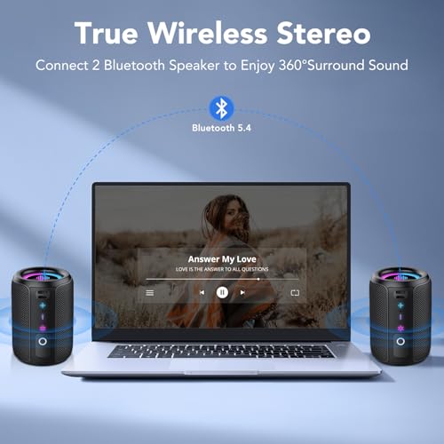 Tiksounds Bluetooth Speaker, Small Music Box, Bluetooth 5.4, 15 W Powerful Bass, with 12 Hours Battery Life, TWS Stereo Surround, IPX7 Waterproof, Outdoor Speaker for Sports/Party/Travel