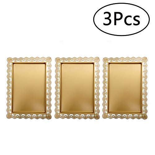 ATRDTO 3PCS Iron Cake Holder Rectangle Cupcake Serving Tray for Wedding Birthday Party (Gold 3 Pcs)