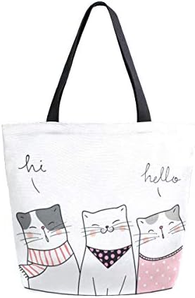 Cute Cats Funny Canvas Tote Bag Large Shoulder Bag for Women and Girl Shopping Bags Reusable Canvas Handbags