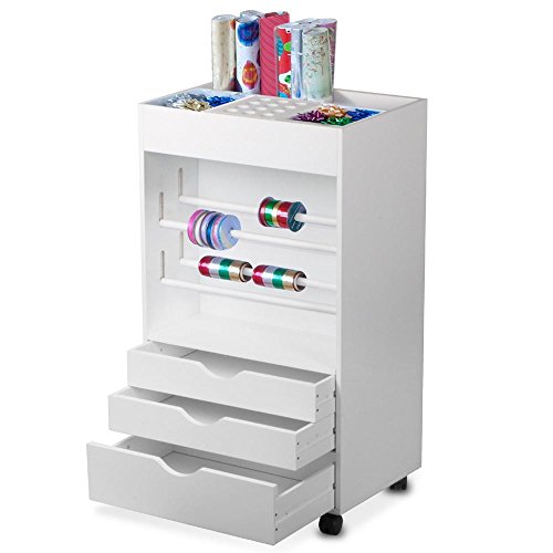 Topeakmart Quality Wood Wrapping Paper Cart With Three Drawers
