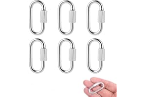 6Pcs Stainless Steel Chain Quick Links,Heavy Duty D-Shape Locking Connectors, Anti-Rust Threaded Quicklinks for Towing, Swing